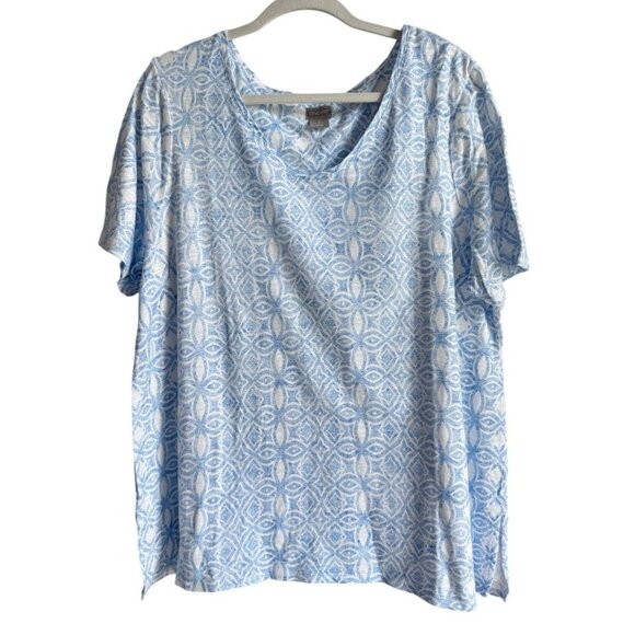 Chico’s Women’s Size 3 XL Geo Top Shirt Tee Short Sleeve V-Neck Cotton Modal - Picture 1 of 8